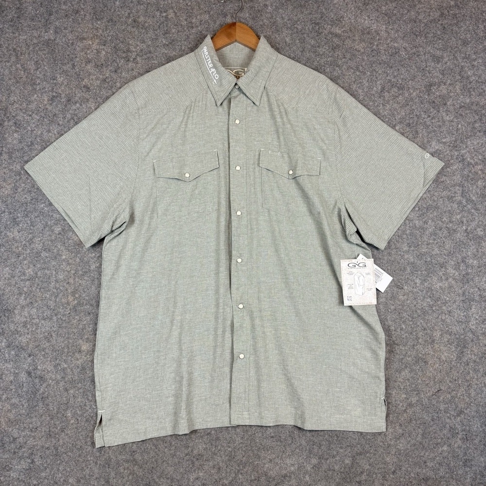 GameGuard Pearl Snap Shirt Mens XL Green Western UPF 50 Stretch Outdoor NWT